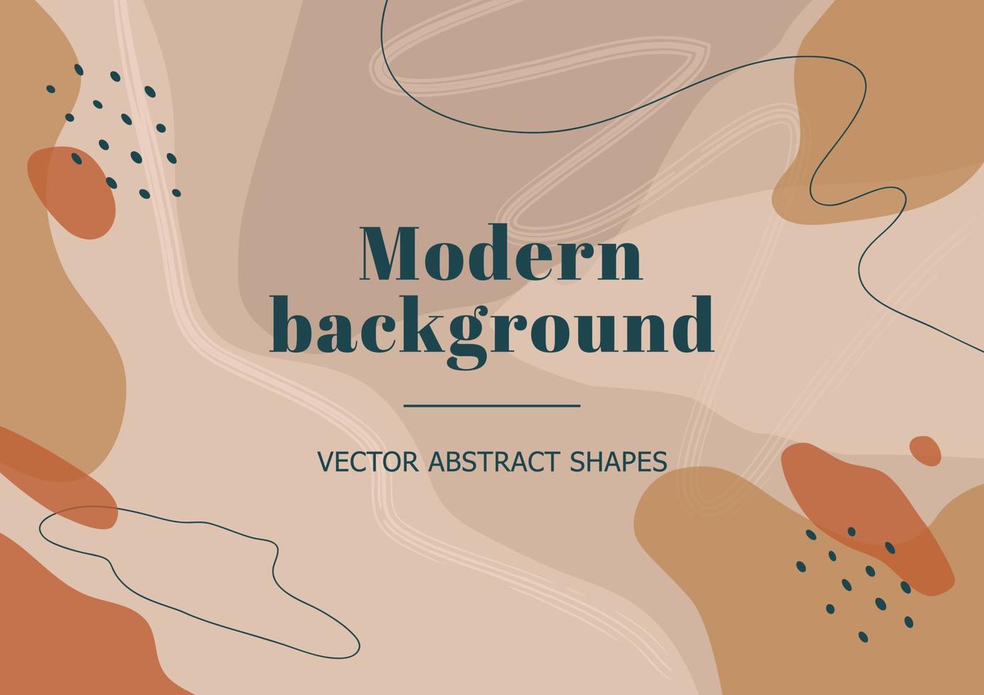 Stylish background with organic abstract shapes, spot, line in brown colors. Contemporary banner in Bauhaus style. Modern template for beauty branding design, presentation, flyer. Vector Illustration
