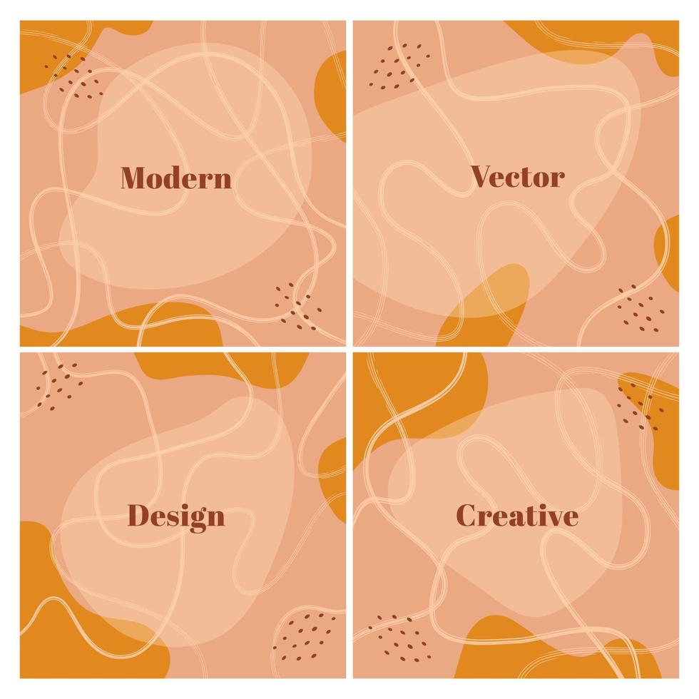 Set of square modern background with abstract organic shapes and lines. Stylish design template with space for text. Vector illustration