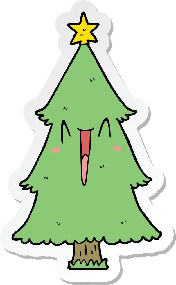 sticker of a cartoon christmas tree vector