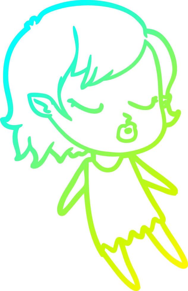 cold gradient line drawing cute cartoon vampire girl vector