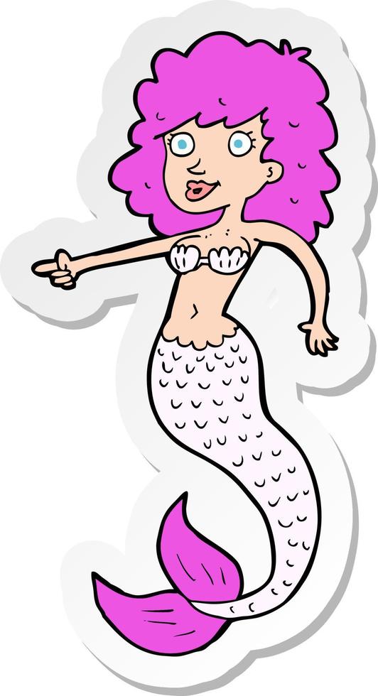 sticker of a cartoon pink mermaid vector