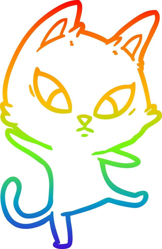 rainbow gradient line drawing confused cartoon cat vector
