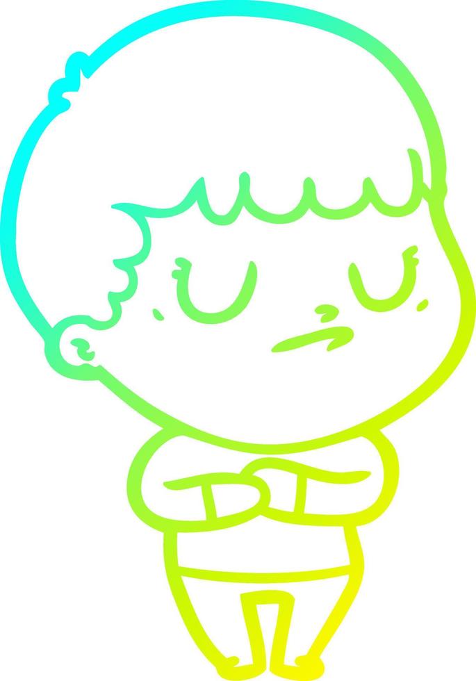 cold gradient line drawing cartoon grumpy boy vector