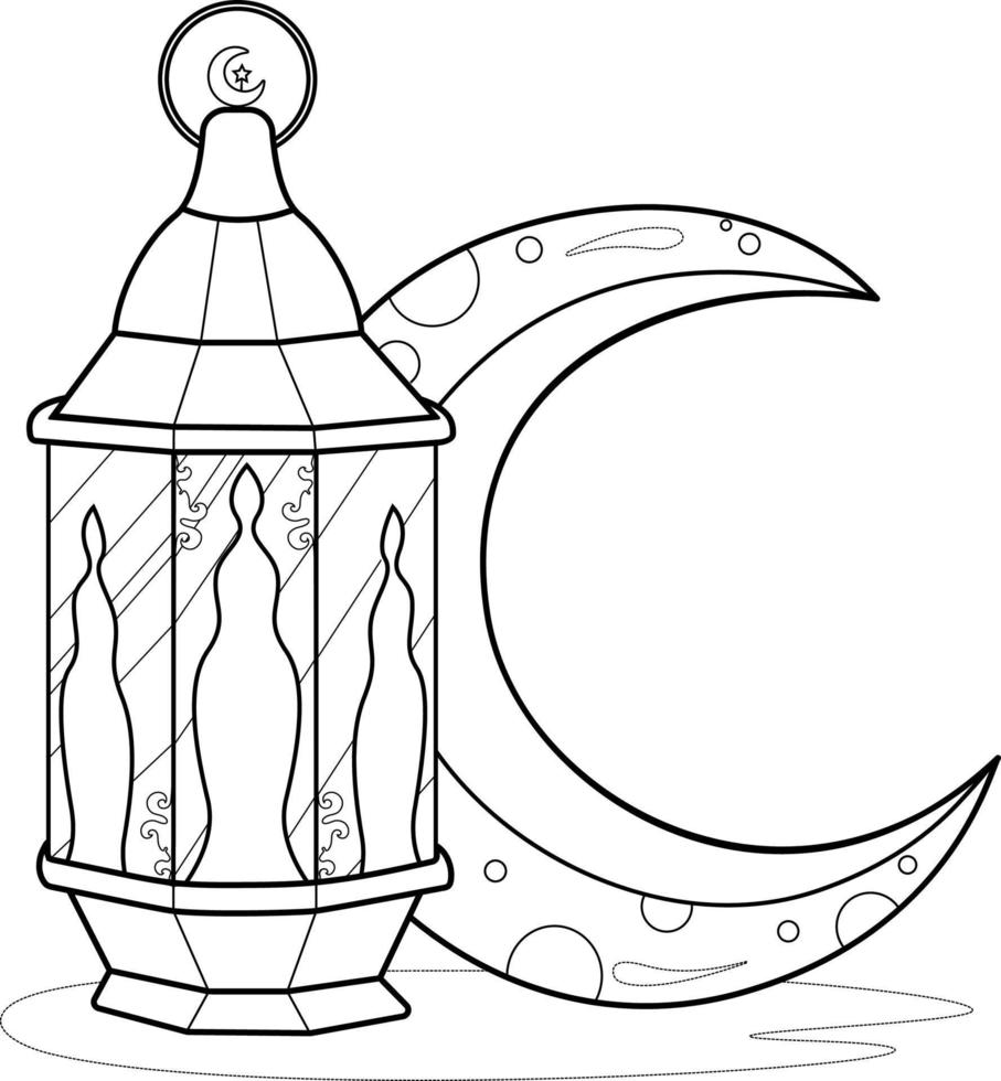 Coloring page. Lantern and a month vector