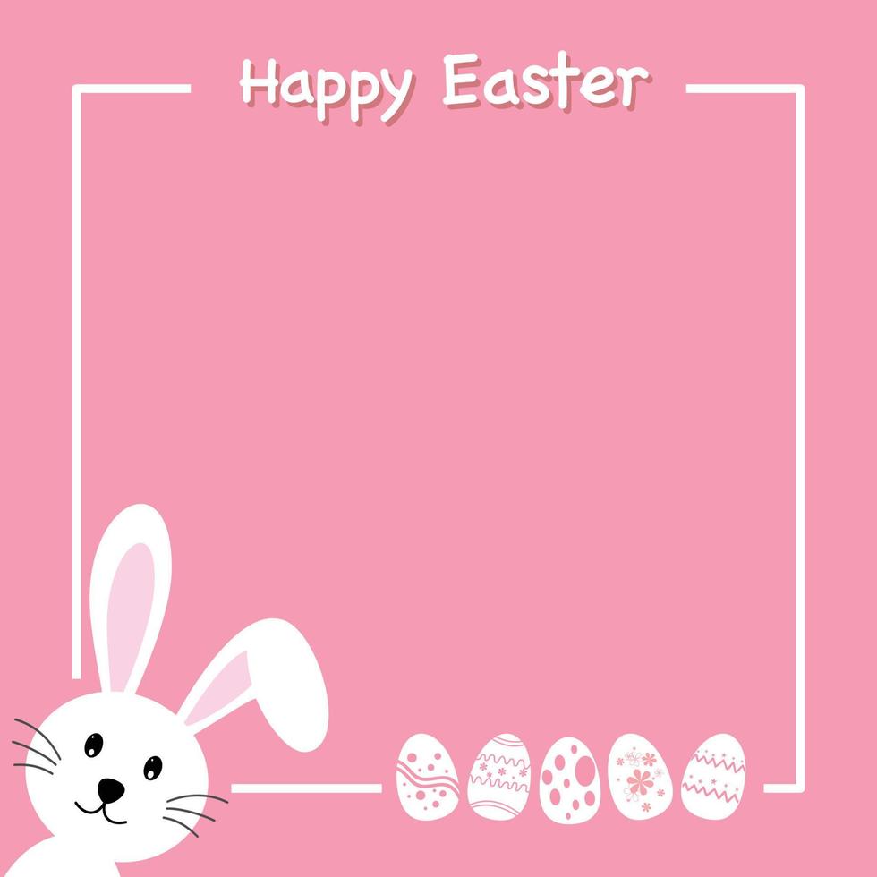 Easter card with rabbit and eggs on pink background. vector