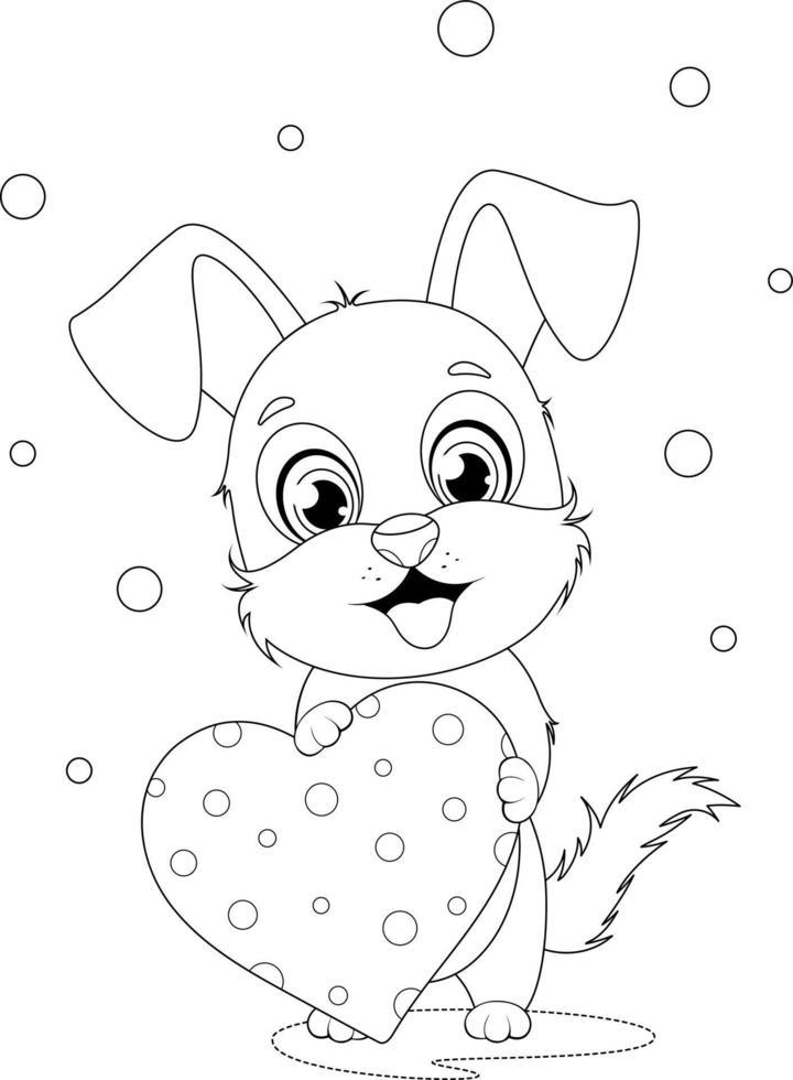 Coloring page. Cute puppy holding a heart vector