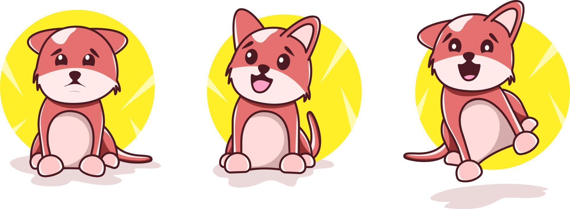 Cute and joyful puppy in different poses on a yellow background vector