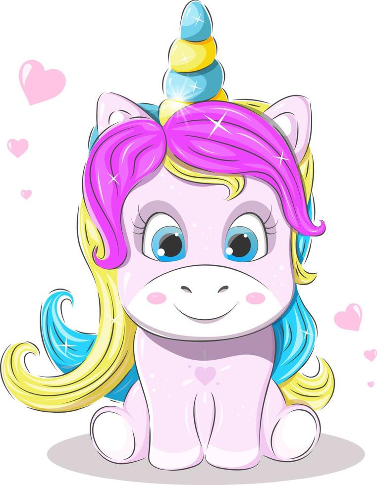 Beautiful little unicorn with hearts vector