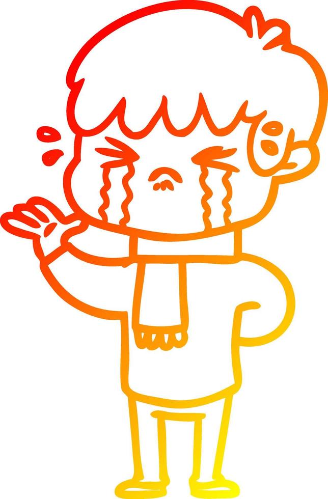 warm gradient line drawing cartoon boy crying vector