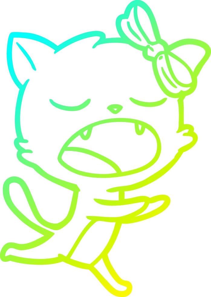 cold gradient line drawing cartoon yawning cat vector