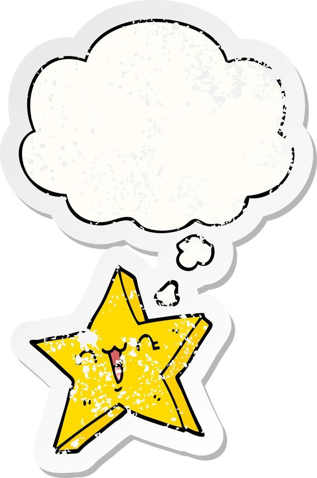 cute cartoon star and thought bubble as a distressed worn sticker vector