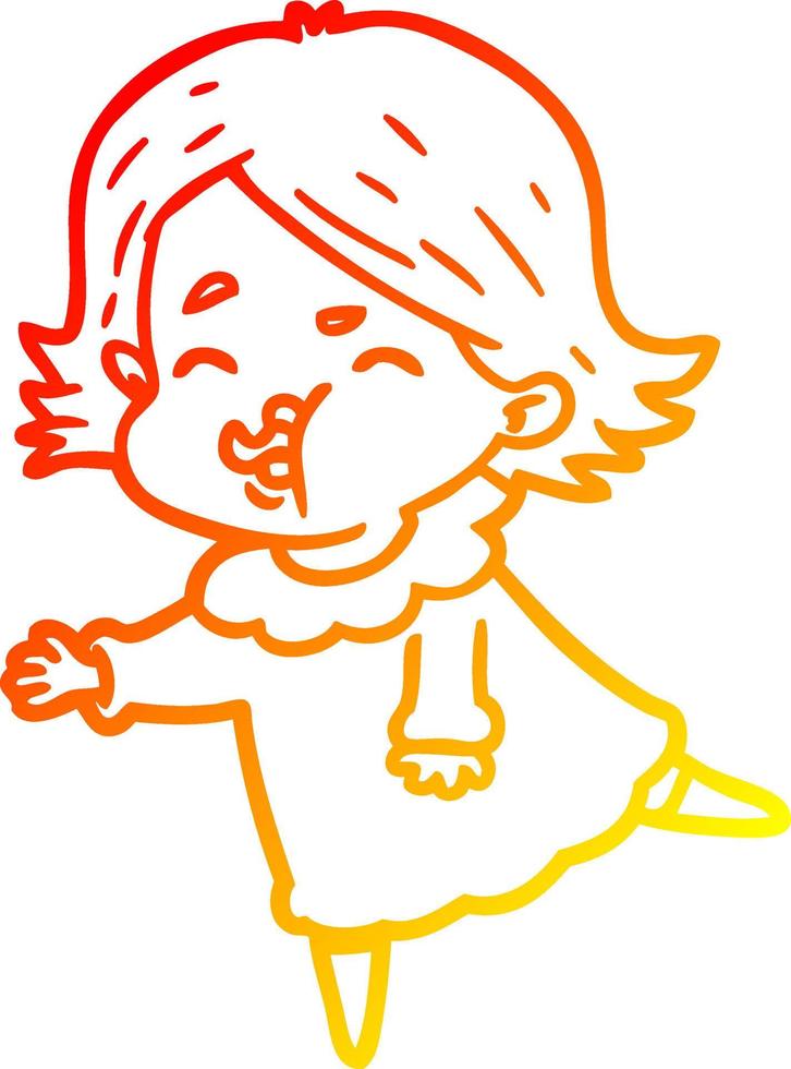 warm gradient line drawing cartoon girl pulling face vector