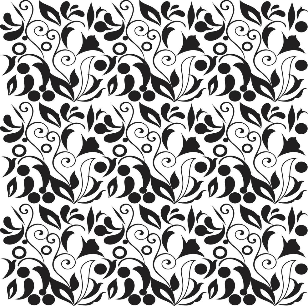 Black Color Floral Elements Seamless Pattern Background Design vector
