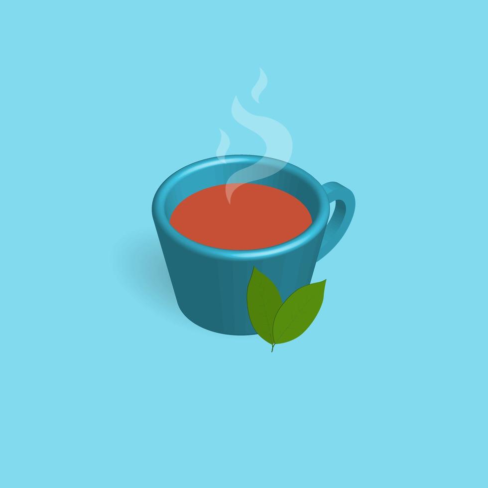 3d cup of fresh hot tea with tes leaves. Vector illustration