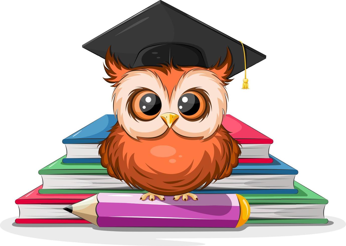 Smart and cartoon owl with pencil and books vector