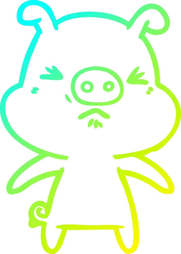 cold gradient line drawing cartoon angry pig vector