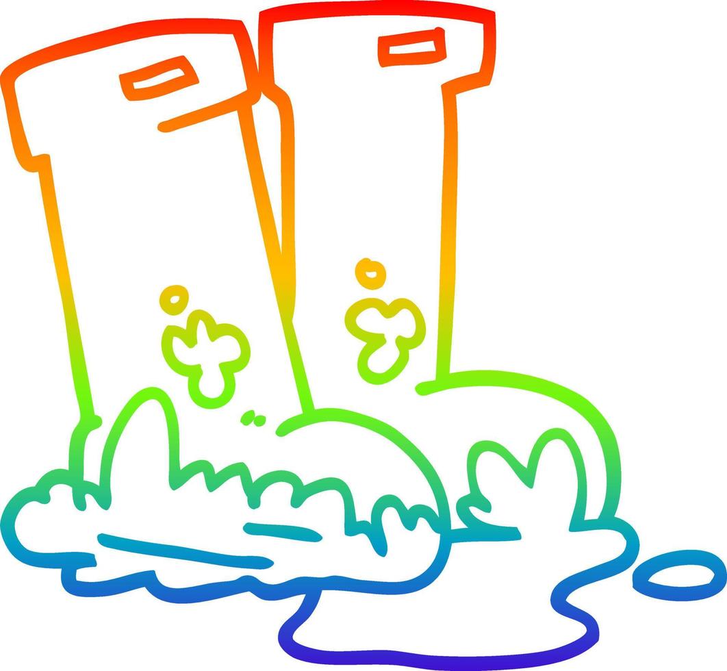 rainbow gradient line drawing cartoon wellingtons vector