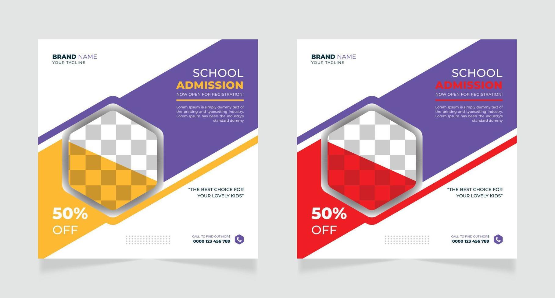 School admission social media banner design template vector