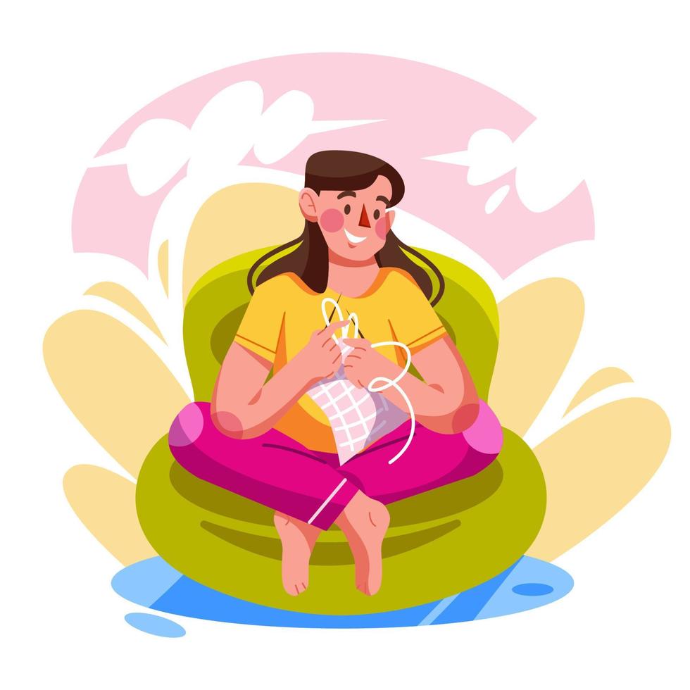 Woman Character Doing Knitting vector