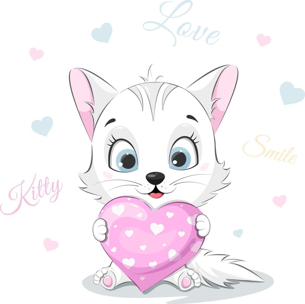 Postcard. Smile kitten with heart vector