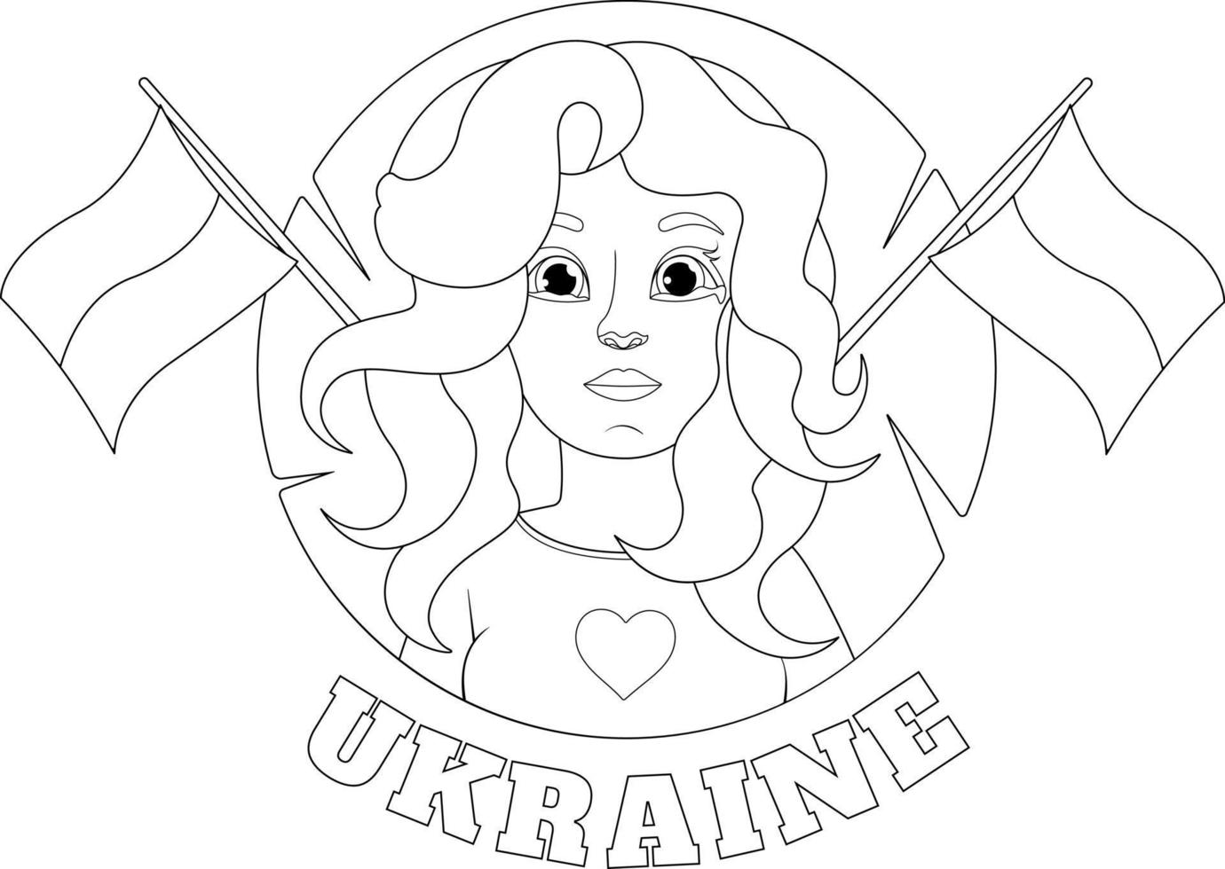 página para colorear niña llorando con banderas ucranianas y la inscripción ucrania vector