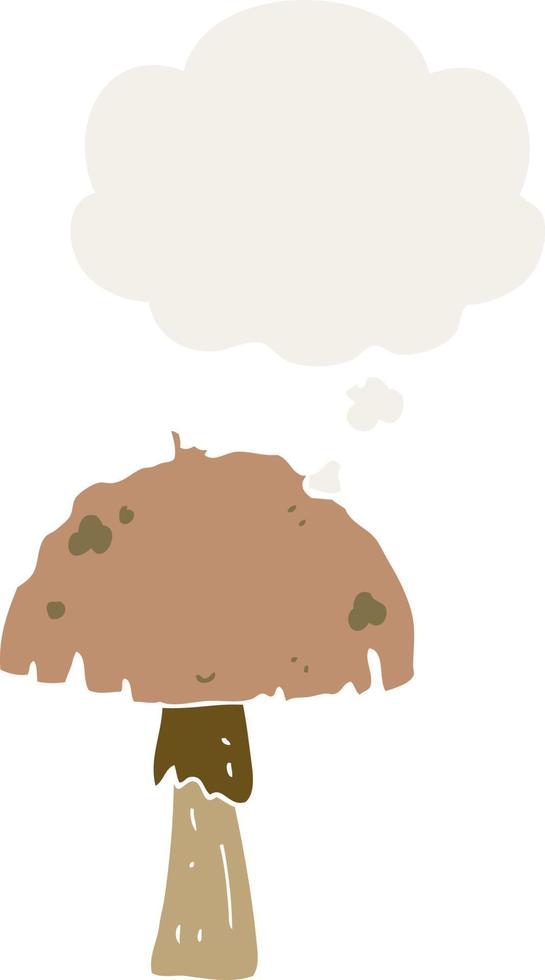 cartoon mushroom and thought bubble in retro style vector