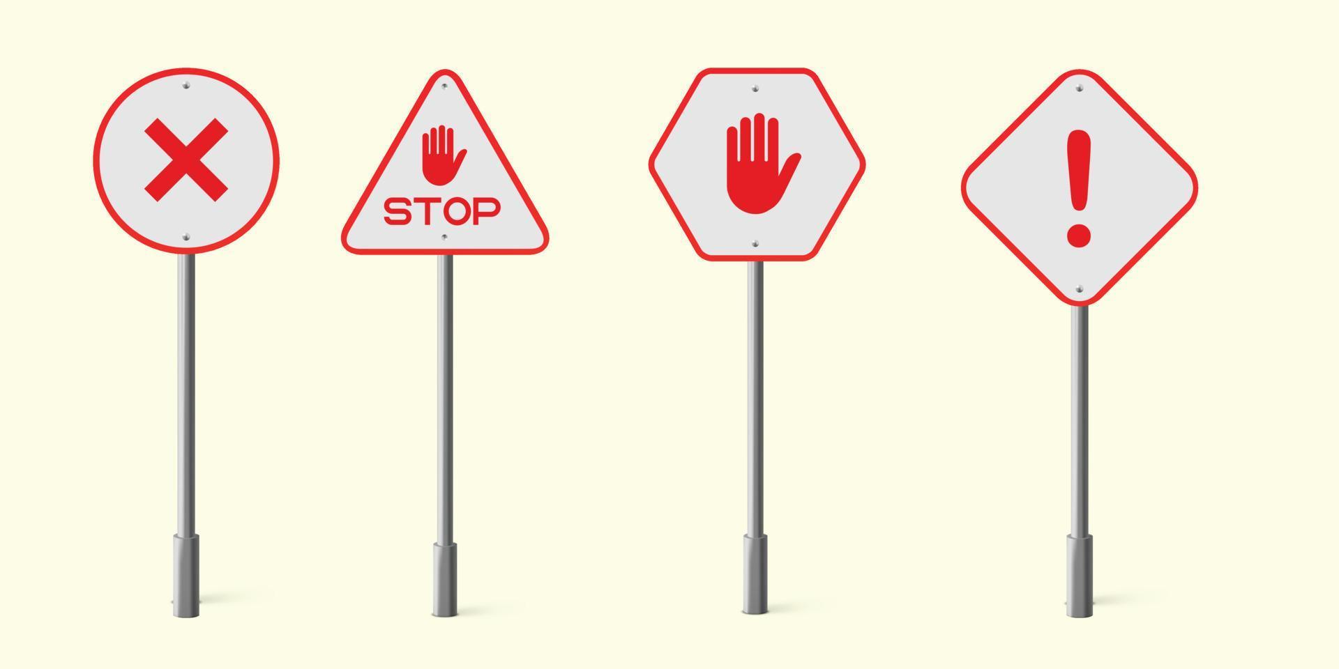señales de tráfico, señales de advertencia. no tocar, atención, parar. vector