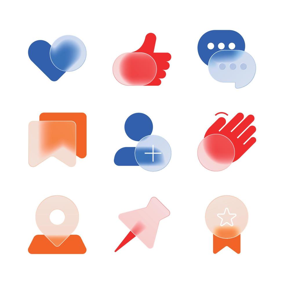 iconos de redes sociales de morfismo de vidrio vector