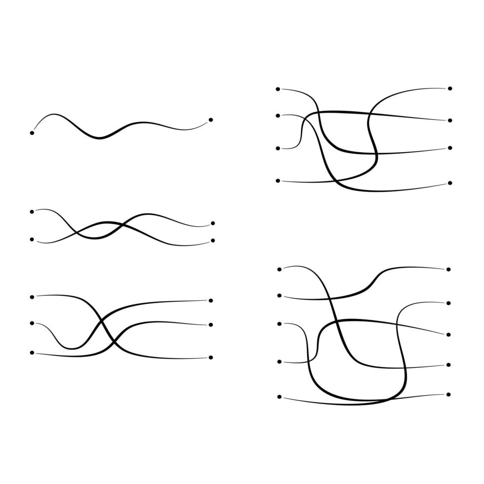 ilustración vectorial laberintos lineales, juegos infantiles, líneas entrelazadas, cuestionario infantil, hilos vector