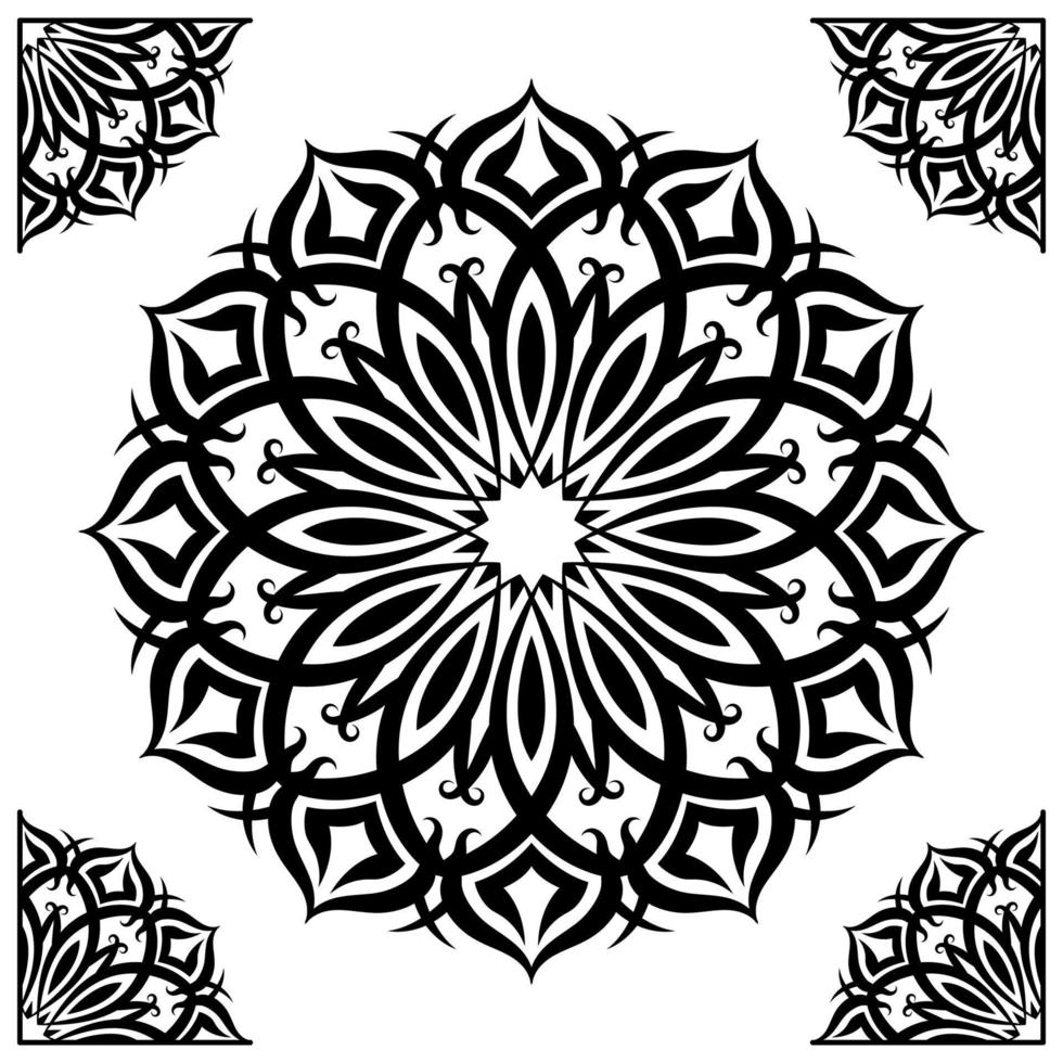 mandala ornament, black and white, round decoration, with classic frame vector