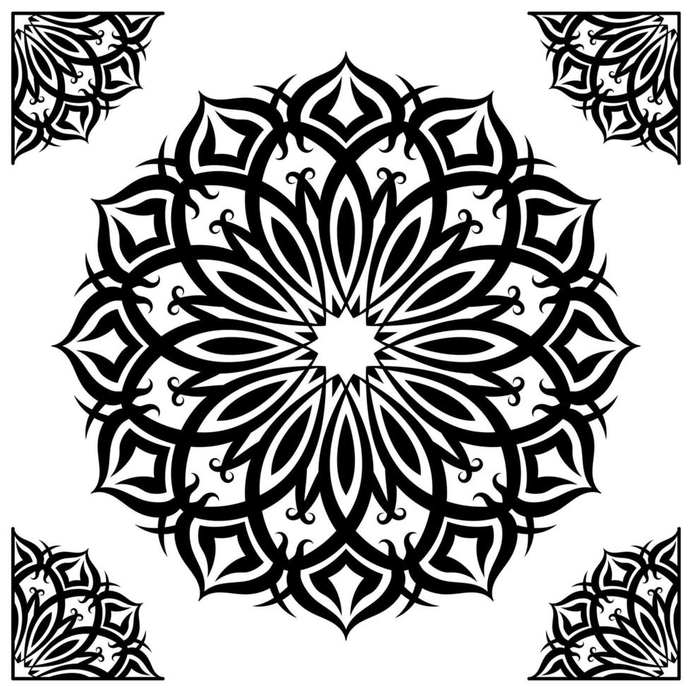 mandala ornament, black and white, round decoration, with classic frame vector