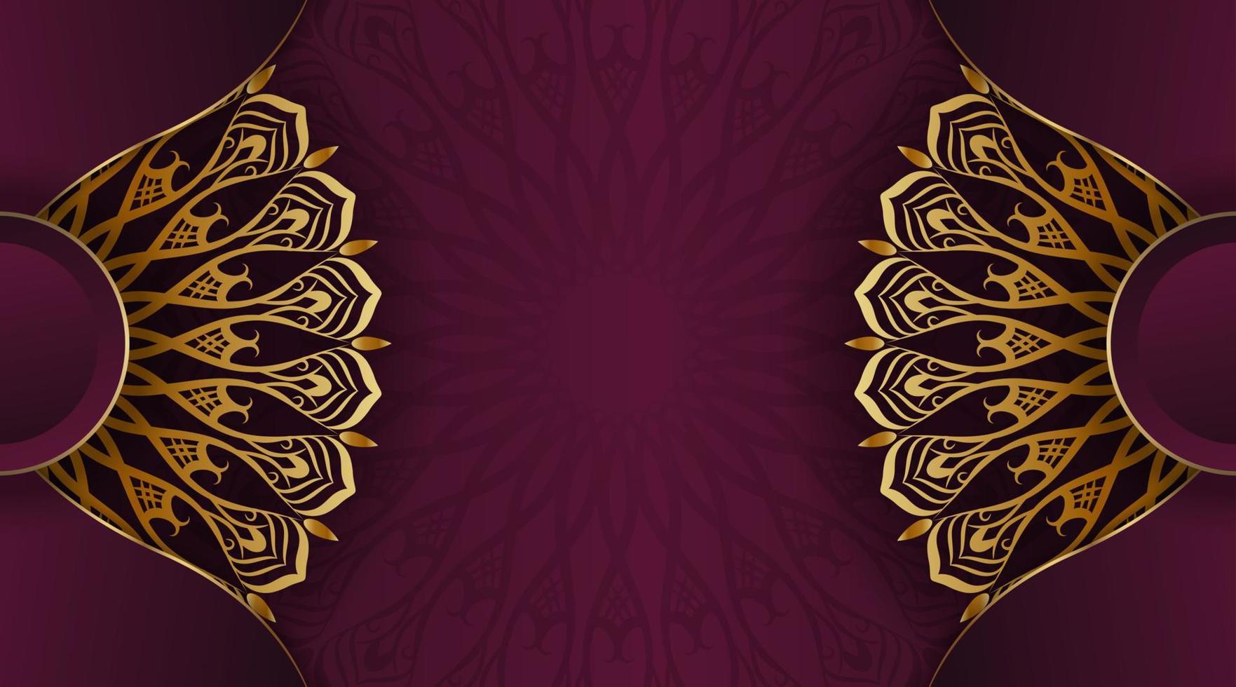 fondo morado, con decoración de mandala dorado vector