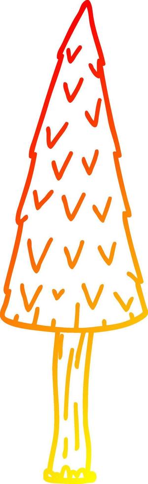 warm gradient line drawing cartoon christmas tree vector