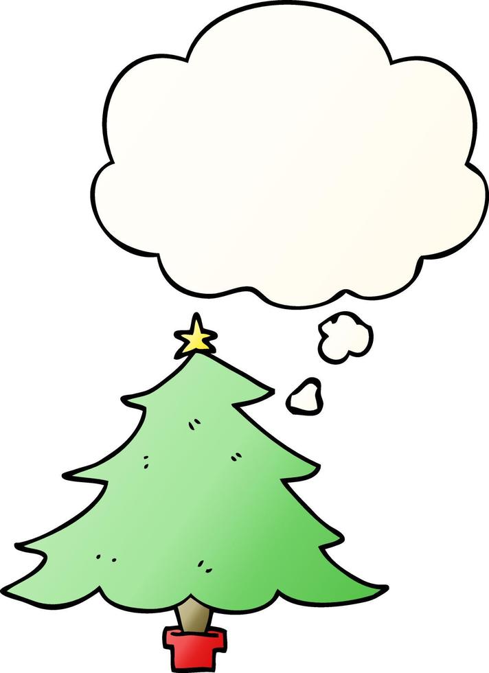 árbol de navidad de dibujos animados y burbuja de pensamiento en estilo degradado suave vector