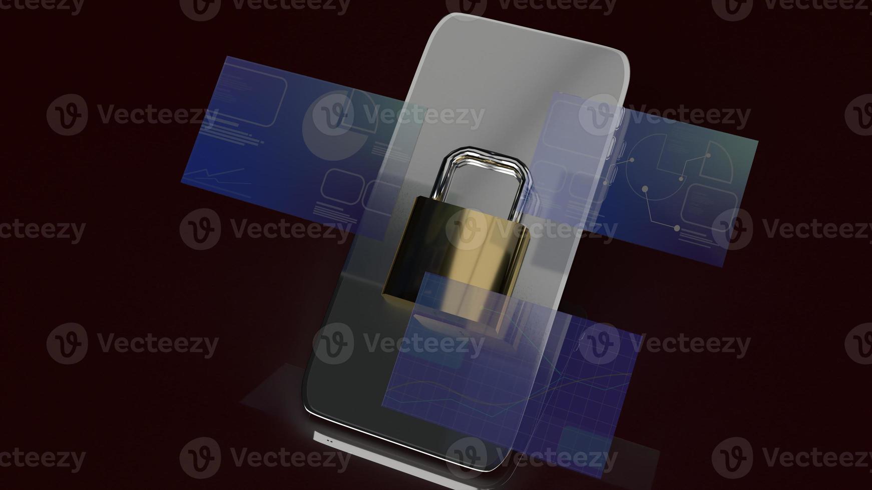 The smart phone and master key 3d rendering for mobile security content. photo