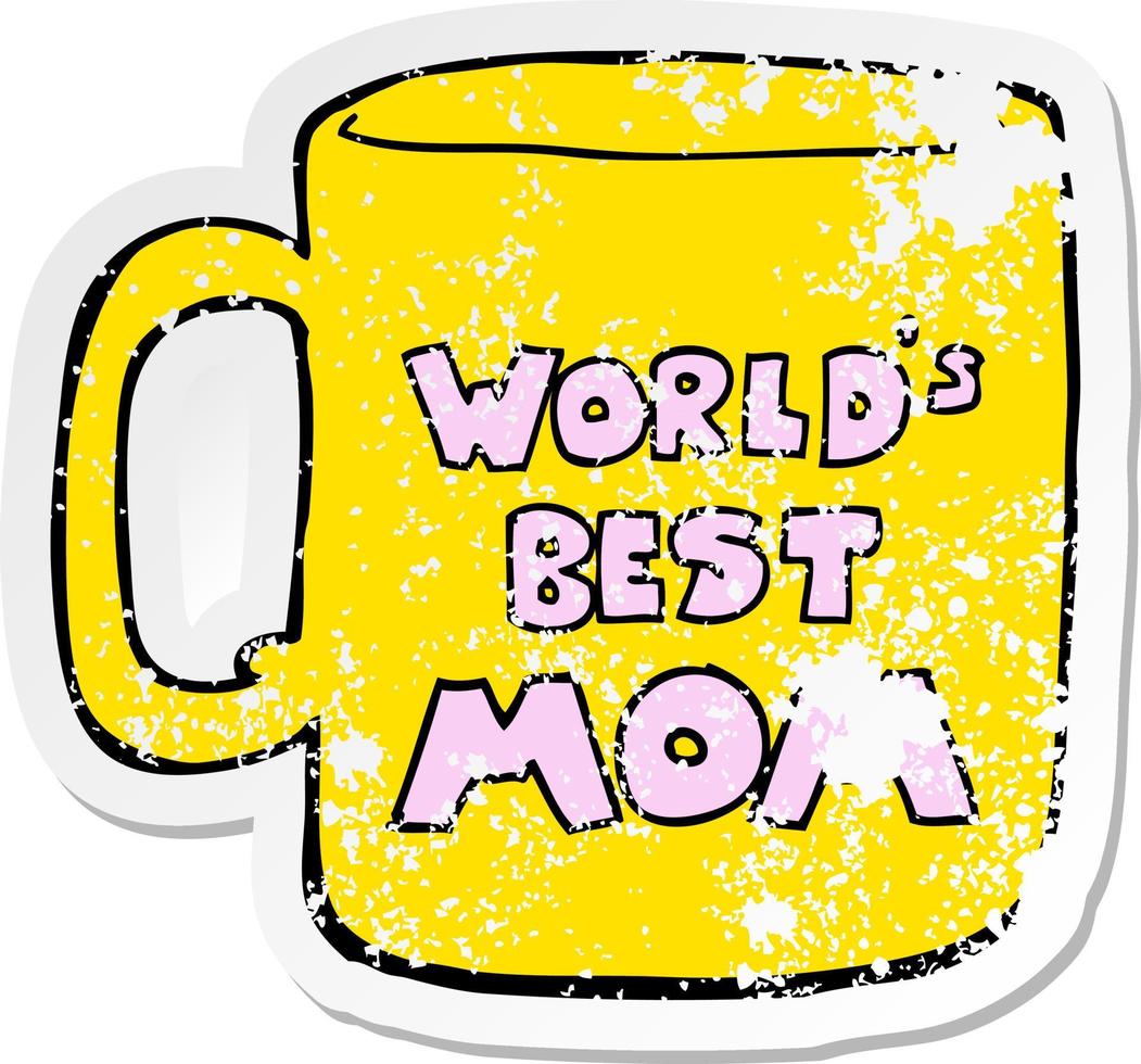 distressed sticker of a worlds best mom mug vector