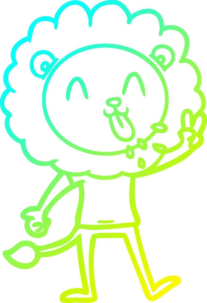 cold gradient line drawing happy cartoon lion vector