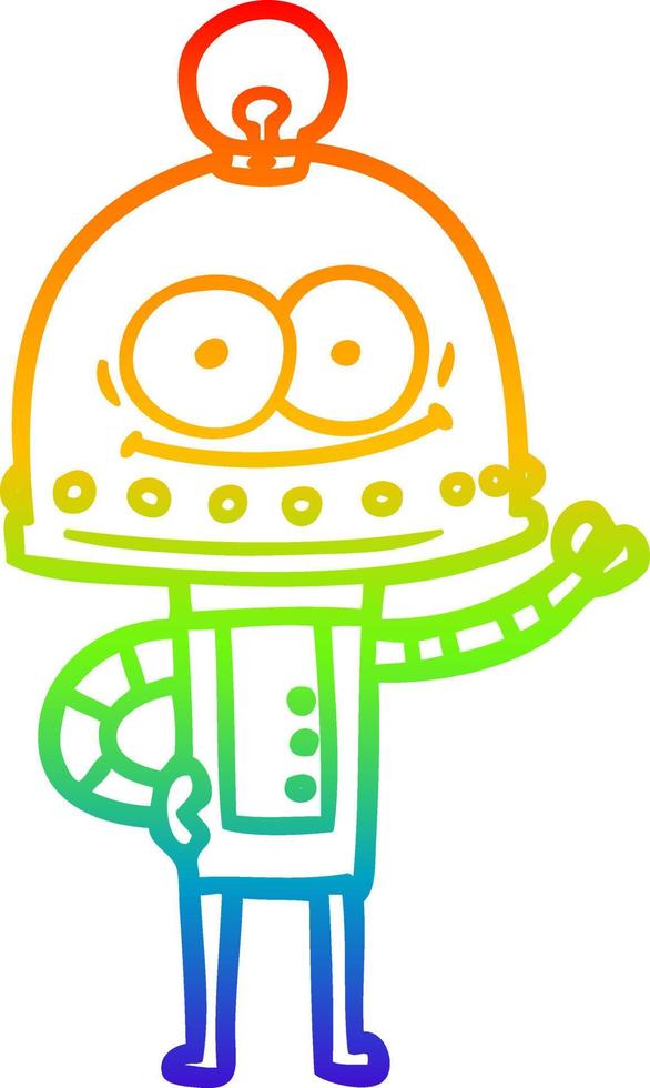 rainbow gradient line drawing happy carton robot with light bulb vector