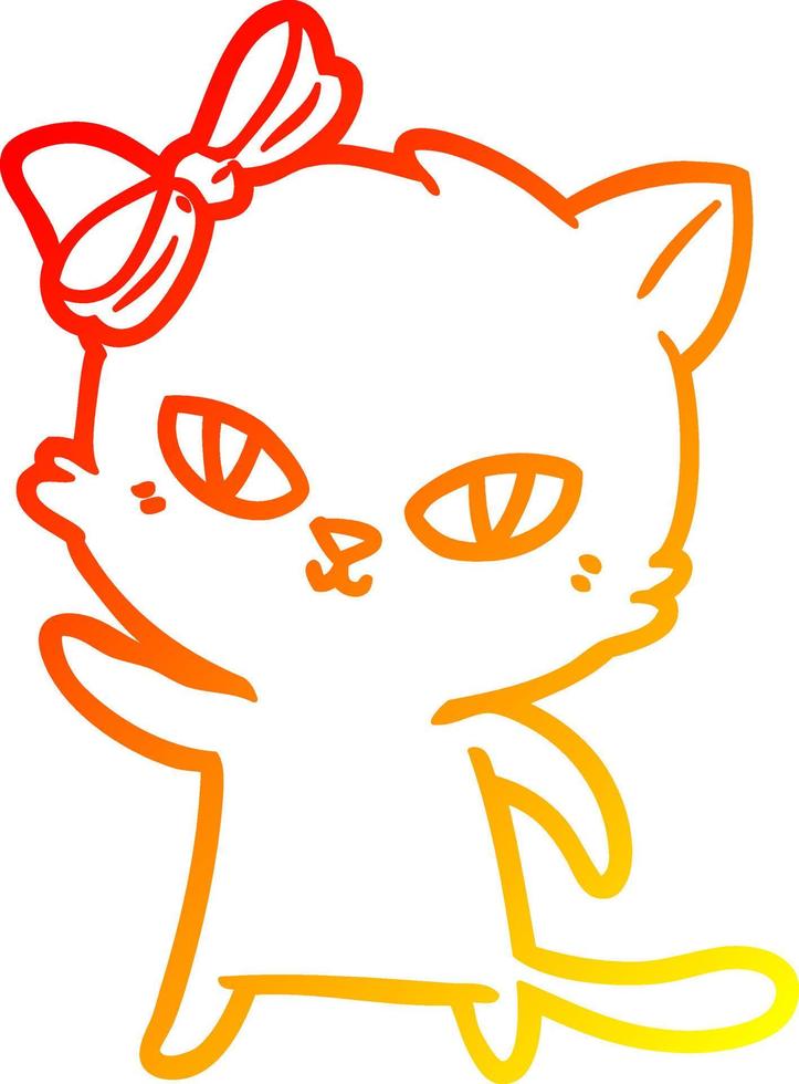 warm gradient line drawing cute cartoon cat vector