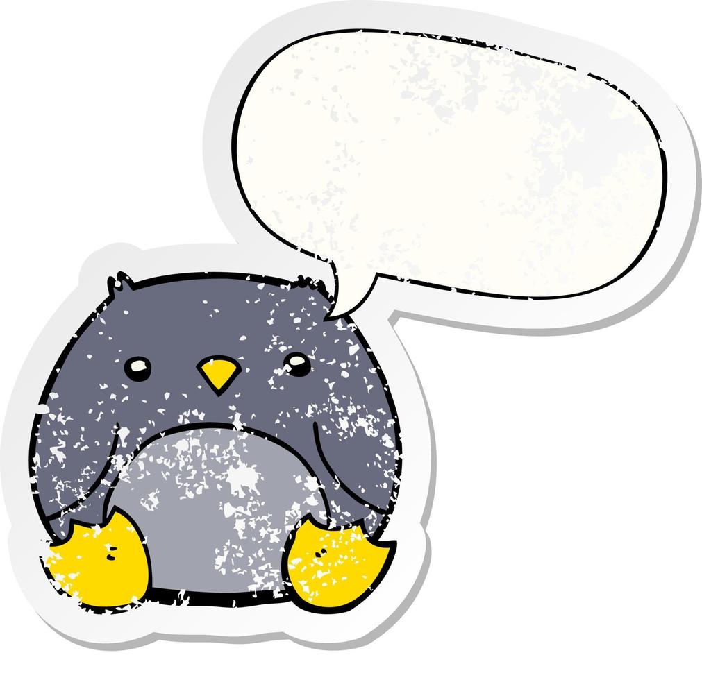 cartoon penguin and speech bubble distressed sticker vector