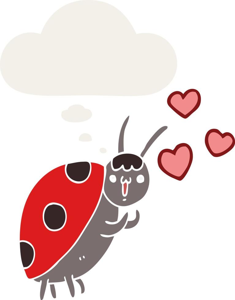 cute cartoon ladybug in love and thought bubble in retro style vector