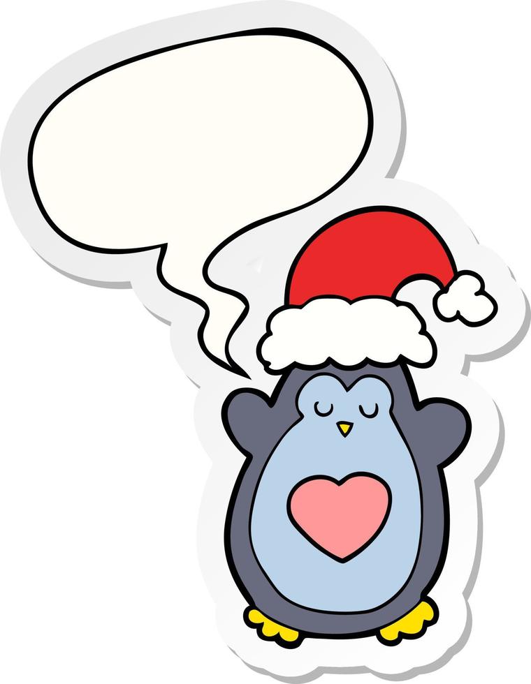 cute christmas penguin and speech bubble sticker vector