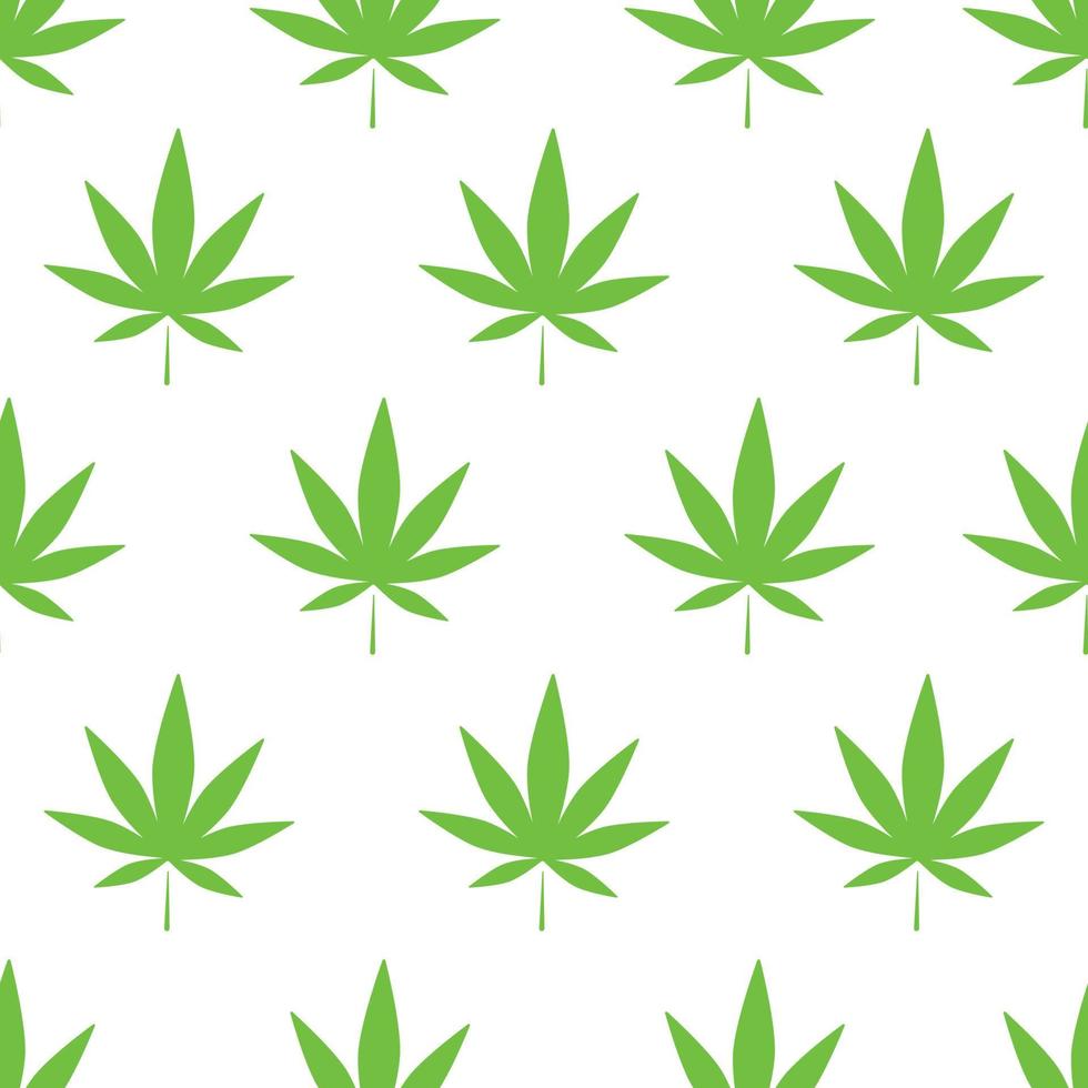 Cannabis leaf seamless pattern on white background. vector