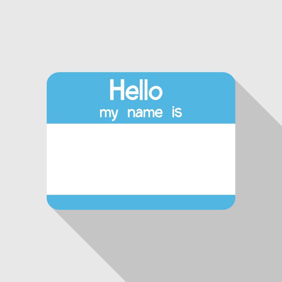 blue name tag. Hello my name is on gray background. vector