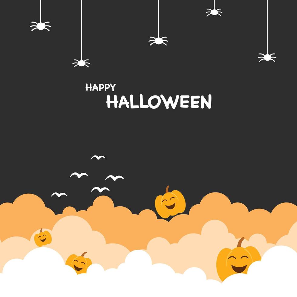 feliz día de halloween con nubes sobre fondo negro. vector