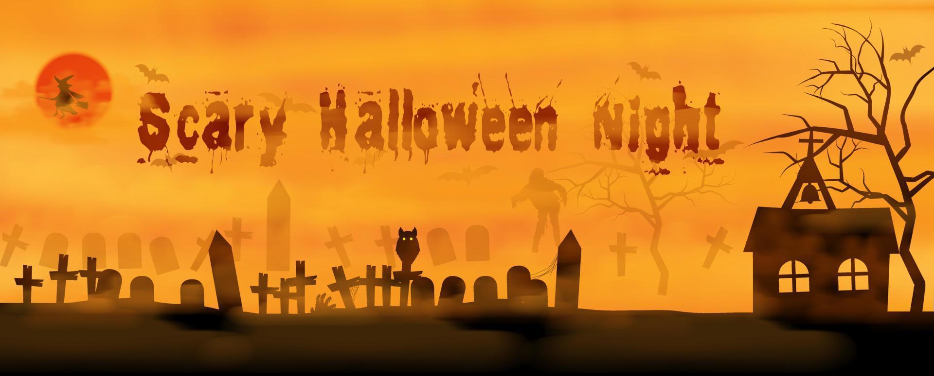 Atmosphere of Halloween scary day with Halloween orange color tone and space for texts. Card and poster of Halloween day in vector design.
