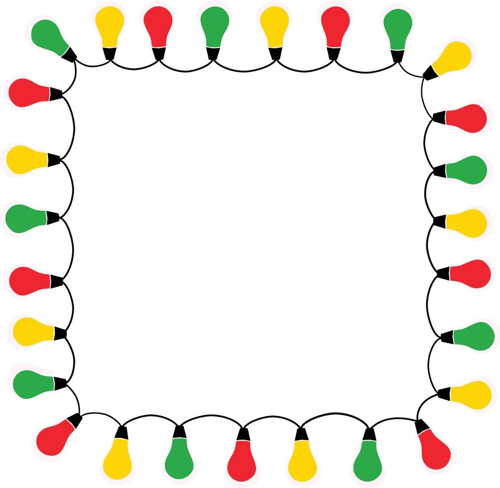 Christmas lights frame isolate on white background. vector