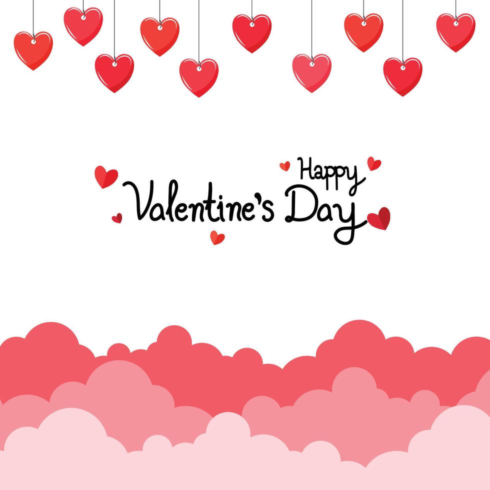 Happy Valentines Day background with hearts and clouds. vector