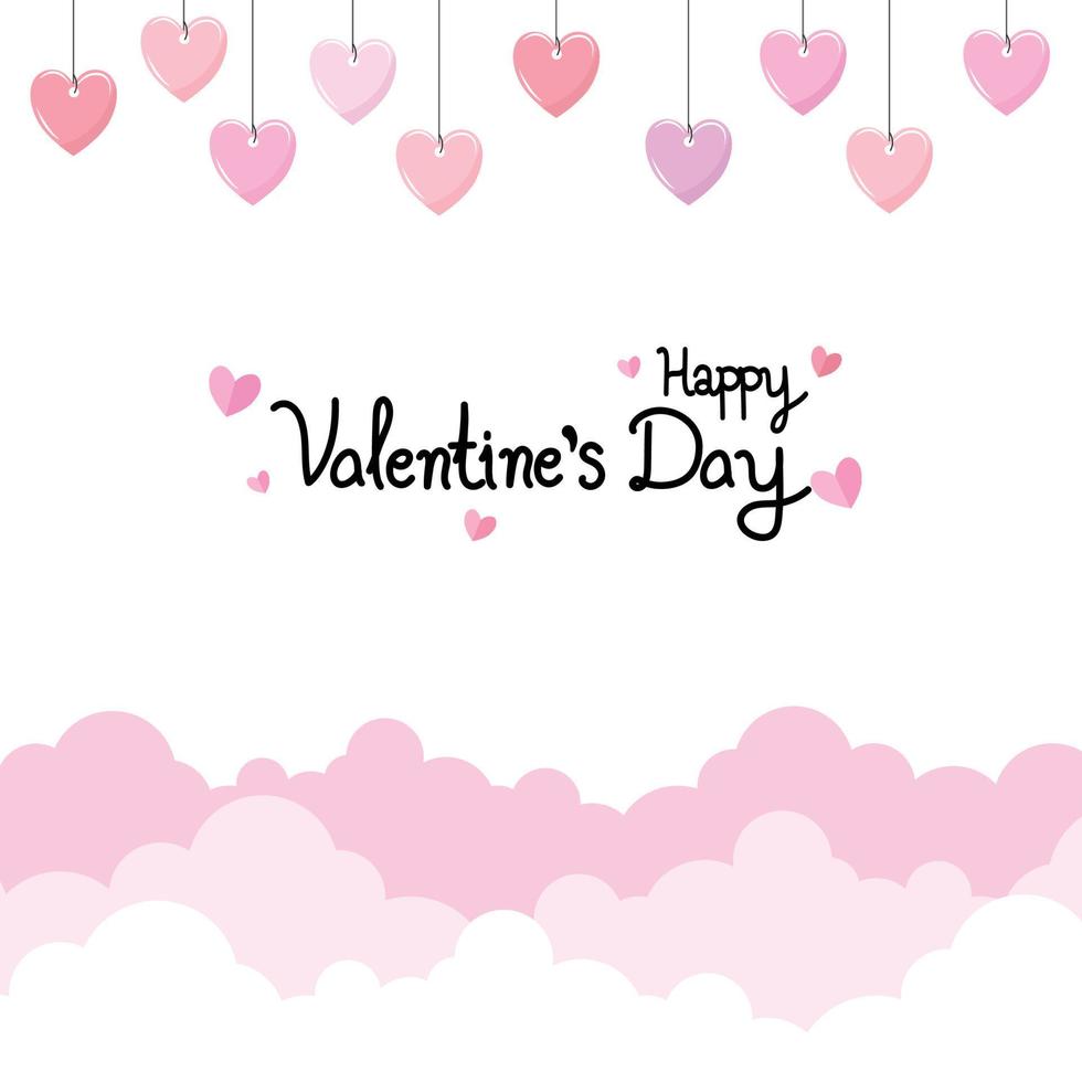 Happy Valentines Day background with hearts and clouds. vector