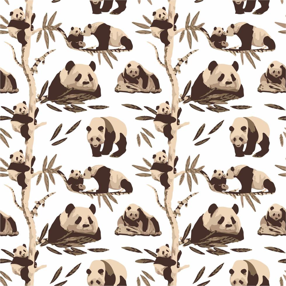 cute little panda with her family vector seamless pattern